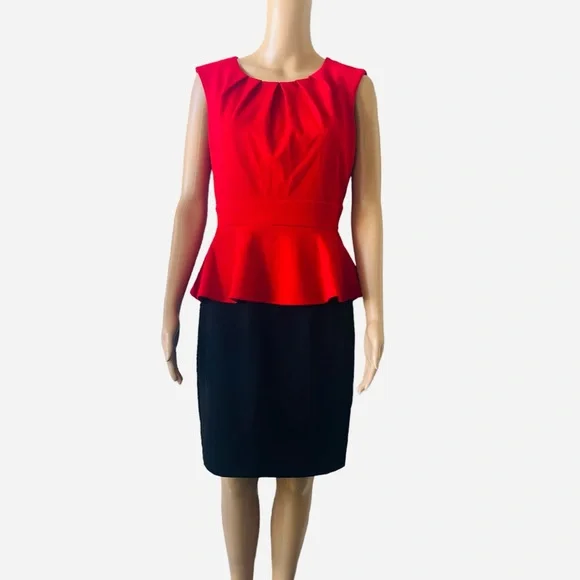 red and black peplum dress Iris Women's SZ S Dress Peplum Brocade Red Black Midi